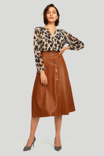 Rozkloszowana spódnica z ozdobnymi zatrzaskami, kolor ochry Rozkloszowana spódnica z ozdobnymi zatrzaskami, kolor ochry