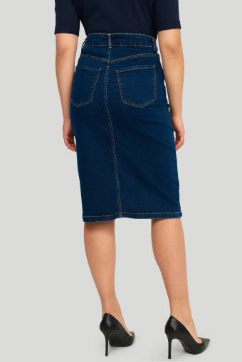 Ciemnogranatowa, denimowa spódnica z rozcięciem
