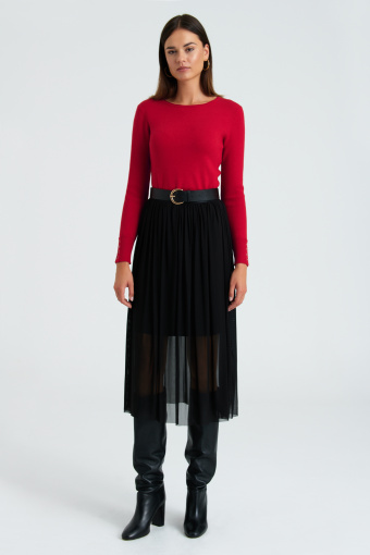 Rozkloszowana, czarna spódnica midi