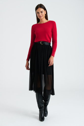 Rozkloszowana, czarna spódnica midi