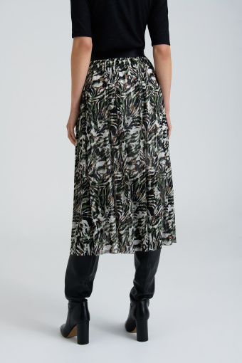 Rozkloszowana spódnica na gumce, czarno-zielony nadruk