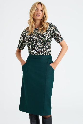 Klasyczna, ciemnozielona spódnica midi