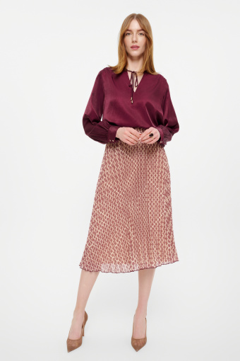 Spódnica midi z bordowym nadrukiem