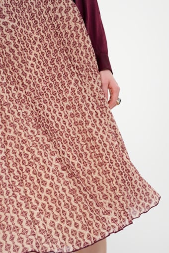 Spódnica midi z bordowym nadrukiem
