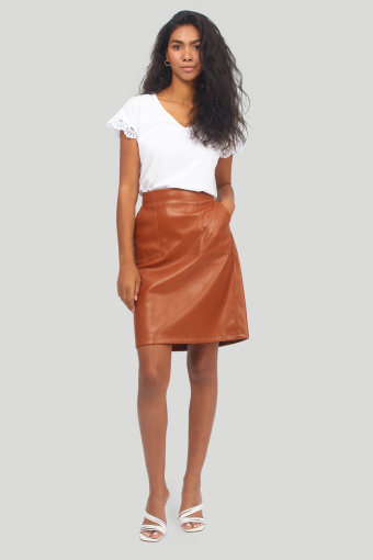 Jasnobrązowa spódnica z gumką w pasie