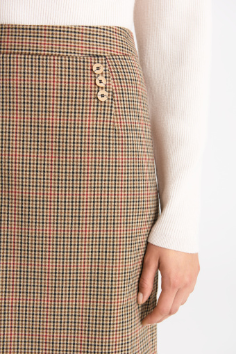Beżowa spódnica mini w kratkę