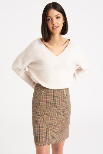 Beżowa spódnica mini w kratkę