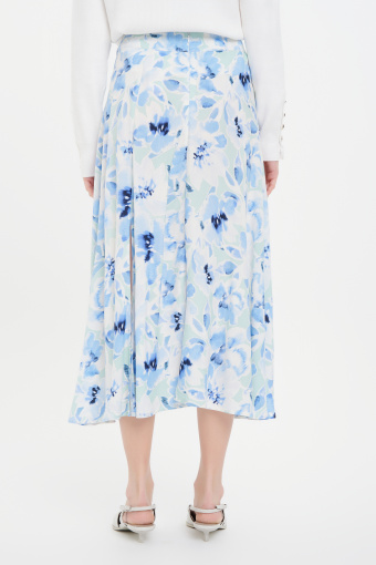Biała spódnica midi w niebieskie kwiaty