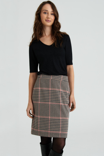 Klasyczna spódnica z domieszką wiskozy, nadruk w kratę Klasyczna spódnica z domieszką wiskozy, nadruk w kratę