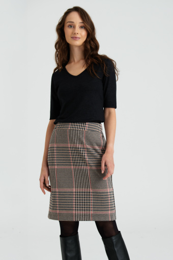 Klasyczna spódnica z domieszką wiskozy, nadruk w kratę Klasyczna spódnica z domieszką wiskozy, nadruk w kratę