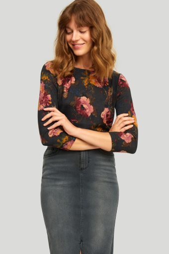 Ołówkowa, jeansowa spódnica w grafitowym kolorze