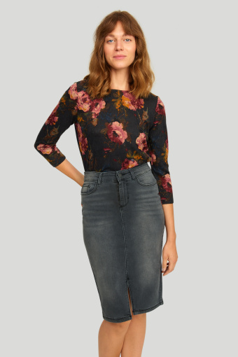 Ołówkowa, jeansowa spódnica w grafitowym kolorze