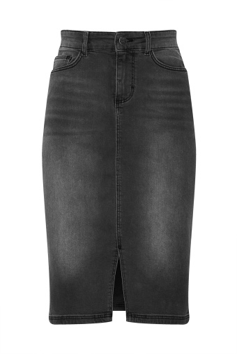 Ołówkowa, jeansowa spódnica w grafitowym kolorze