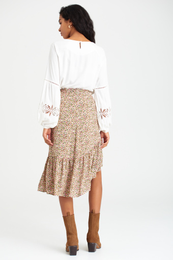 Zwiewna spódnica z falbaną, nadruk w kwiaty
