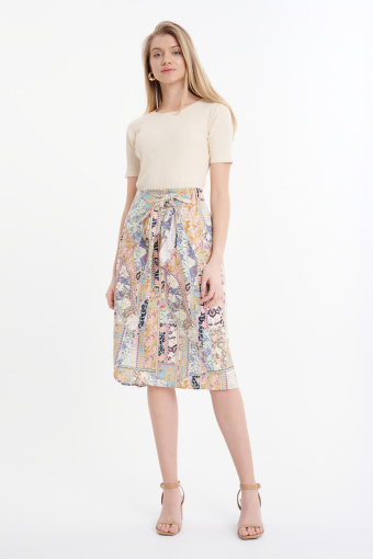 Beżowa spódnica z nadrukiem midi Beżowa spódnica z nadrukiem midi