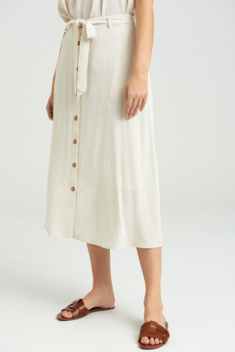Beżowa spódnica z kontrastowymi guzikami
