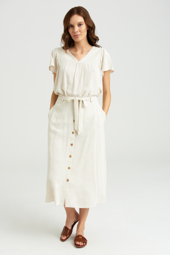 Beżowa spódnica z kontrastowymi guzikami