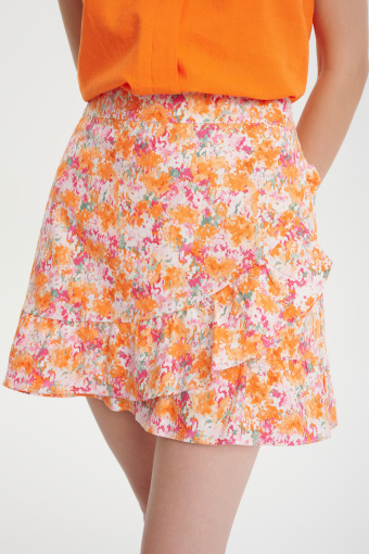 Zakładana spódnica mini w pomarańczowe kwiaty