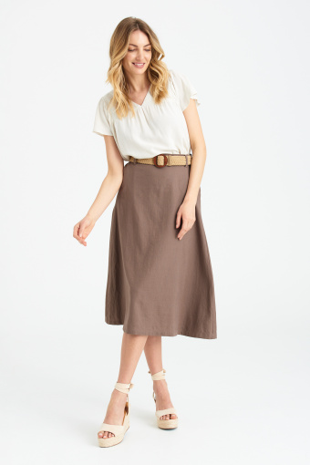Brązowa spódnica z dodatkiem lnu, midi