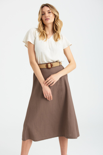 Brązowa spódnica z dodatkiem lnu, midi