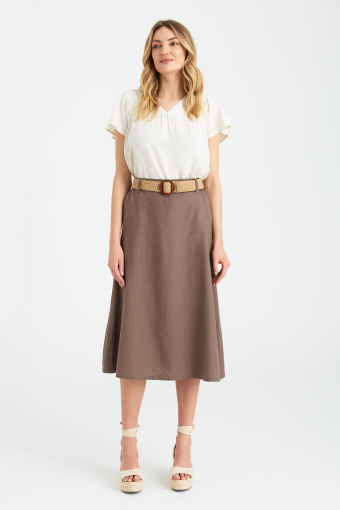 Brązowa spódnica z dodatkiem lnu, midi