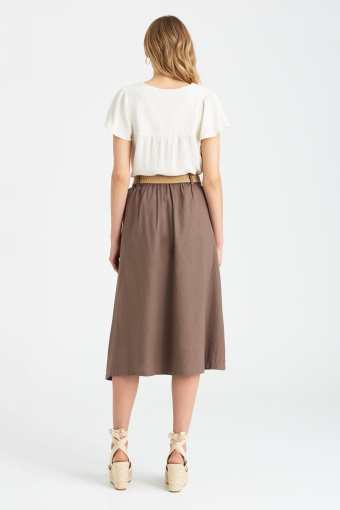 Brązowa spódnica z dodatkiem lnu, midi
