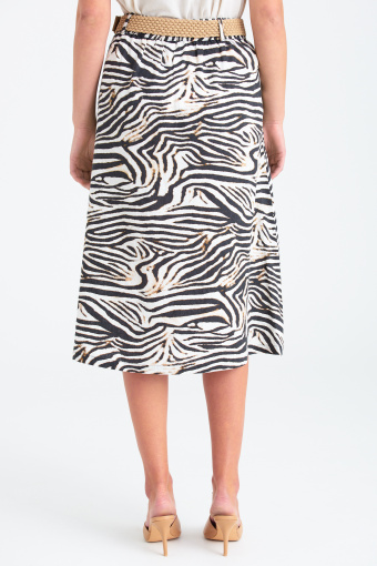 Lniana spódnica z nadrukiem w zebrę, midi
