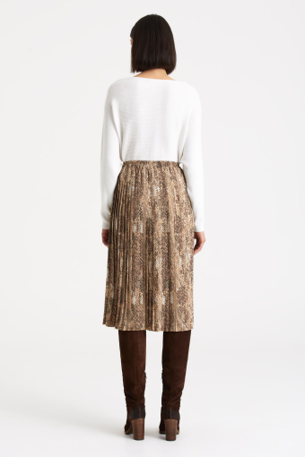 Plisowana spódnica z nadrukiem imitującym skórę węża, beżowa