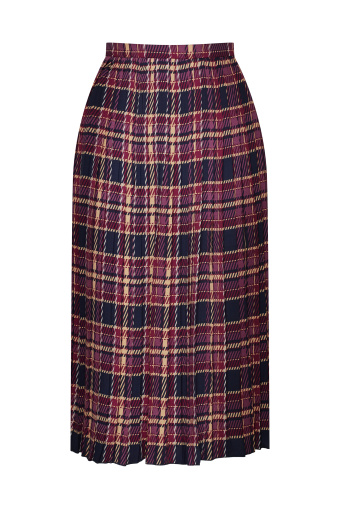 Fioletowa spódnica midi, nadruk w kratę