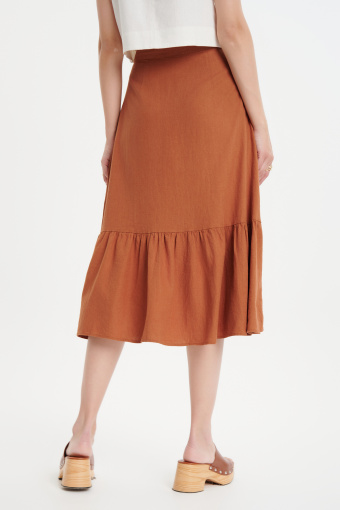 Brązowa spódnica midi z falbaną