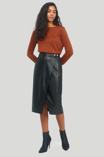 Stylowa spódnica z eko skóry, czarna