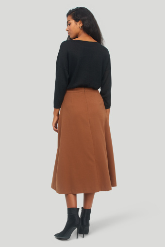 Rozkloszowana, brązowa spódnica midi Rozkloszowana, brązowa spódnica midi