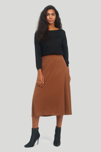 Rozkloszowana, brązowa spódnica midi Rozkloszowana, brązowa spódnica midi