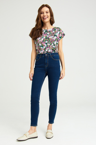 Dopasowane, denimowe spodnie, granatowe