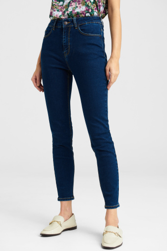 Dopasowane, denimowe spodnie, granatowe