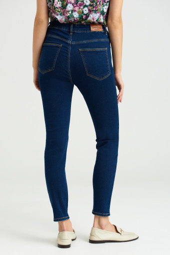 Dopasowane, denimowe spodnie, granatowe