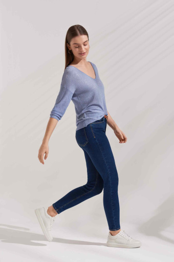 Dopasowane, denimowe spodnie, granatowe