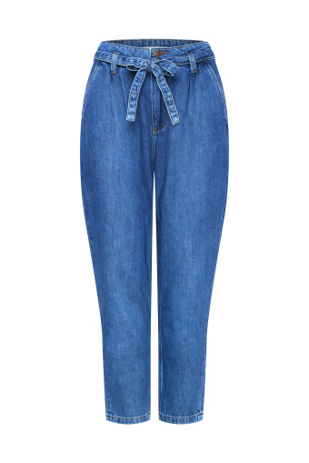 Jeansowe spodnie loose-fit z zakładkami i paskiem