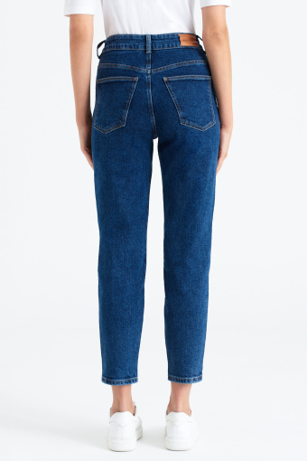Jeansy mom fit z wysokim stanem, ciemny granat