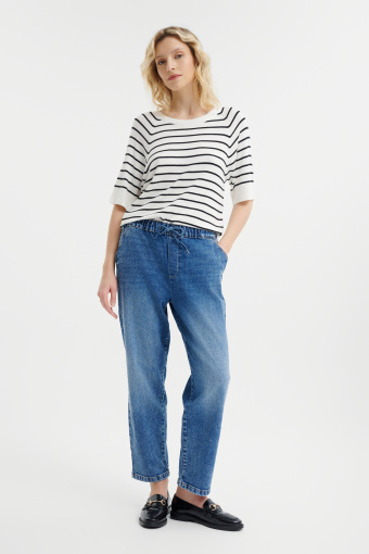 Spodnie jeansowe typu mom fit z gumką w pasie 