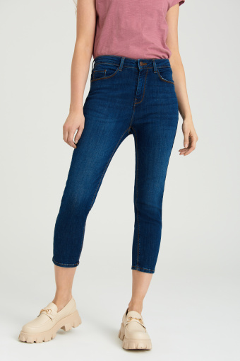Ciemnogranatowe jeansy, fason skinny-cropped