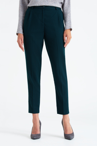 Klasyczne spodnie w kratkę, czarno-zielone