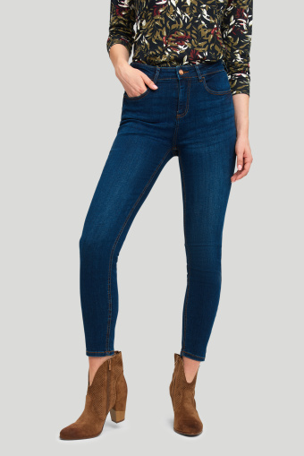 Granatowe jeansy z wysokim stanem, model slim-fit