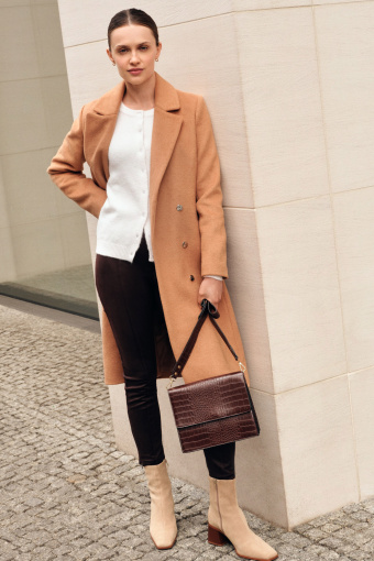 Stylowe legginsy z ozdobnymi zamkami, ciemny brąz