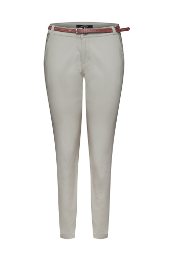 Bawełniane spodnie typu chino, pasek z ekologicznej skóry