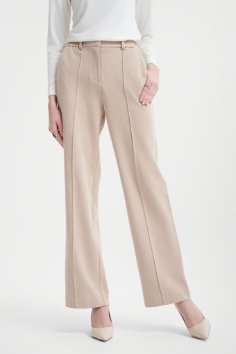 Beżowe spodnie z szeroką nogawką 