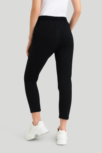 Bawełniane, dzianinowe spodnie z troczkami, czarne Bawełniane, dzianinowe spodnie z troczkami, czarne