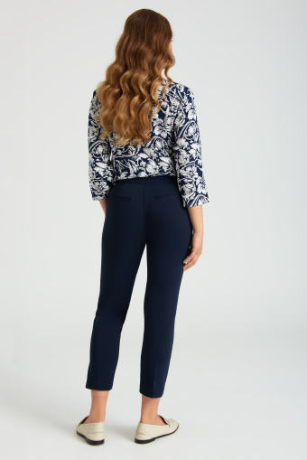 Eleganckie spodnie z ozdobnymi guzikami, granatowe