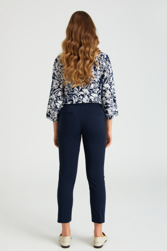 Eleganckie spodnie z ozdobnymi guzikami, granatowe