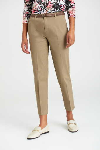 Spodnie chinosy z paskiem, oliwkowe